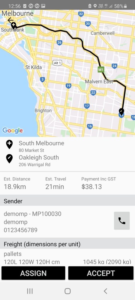 Screenshot of the drivers app on Android